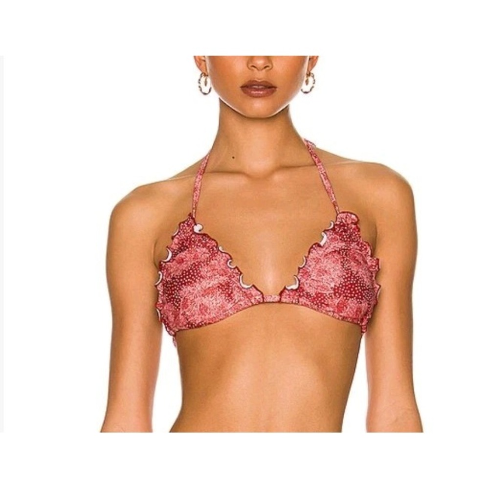 Mink Pink Moroka Red‎ Bikini Top With Ruffle detailing